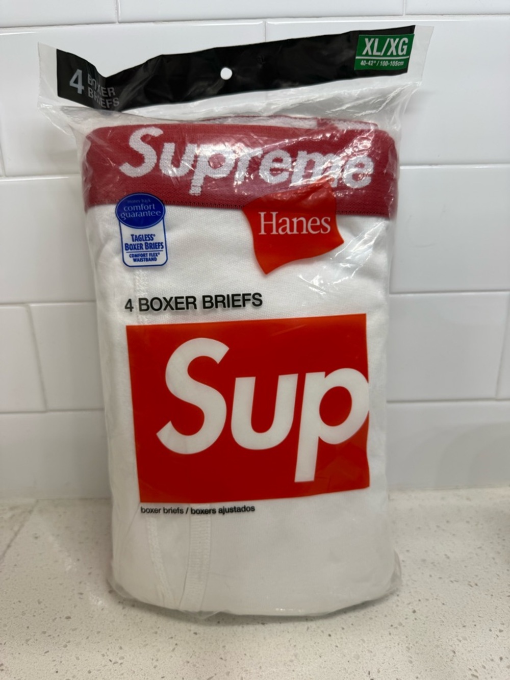 Brand New White Supreme Hanes Boxer Briefs 4 Pack XL